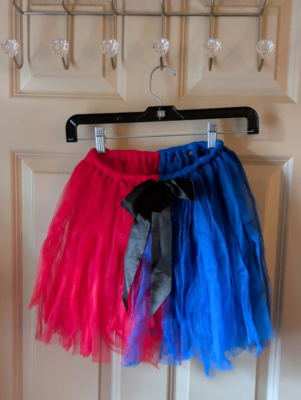 Two-Tone Red & Blue Tulle Skirt with Black Bow